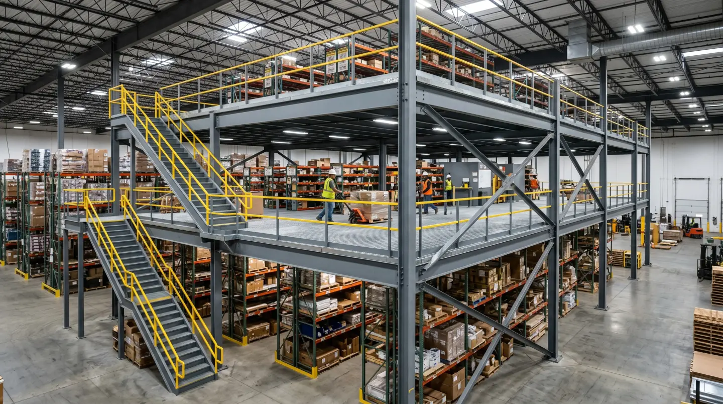 Structural steel mezzanine system installed in a Central PA warehouse