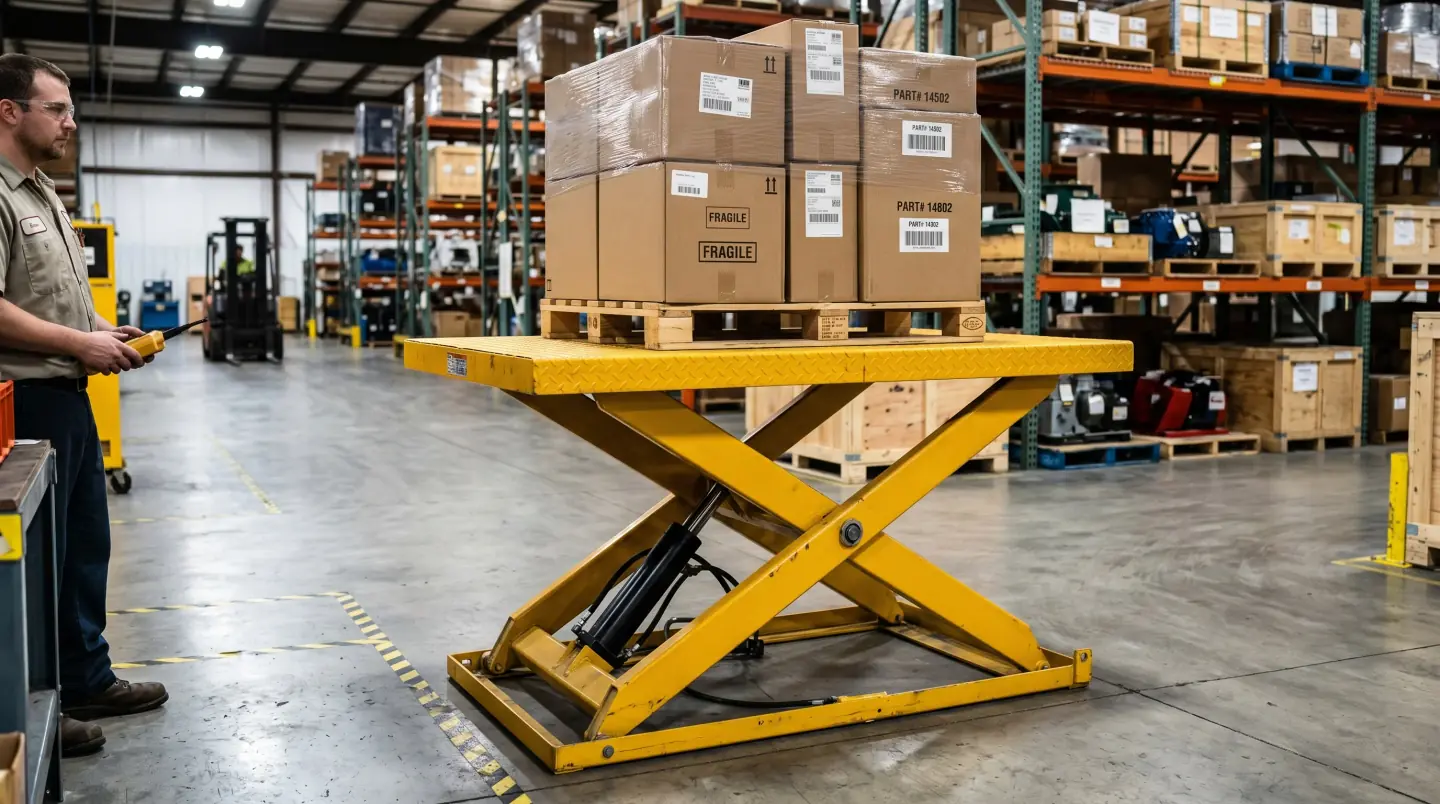 Hydraulic lift table for ergonomic material handling in a Central PA warehouse