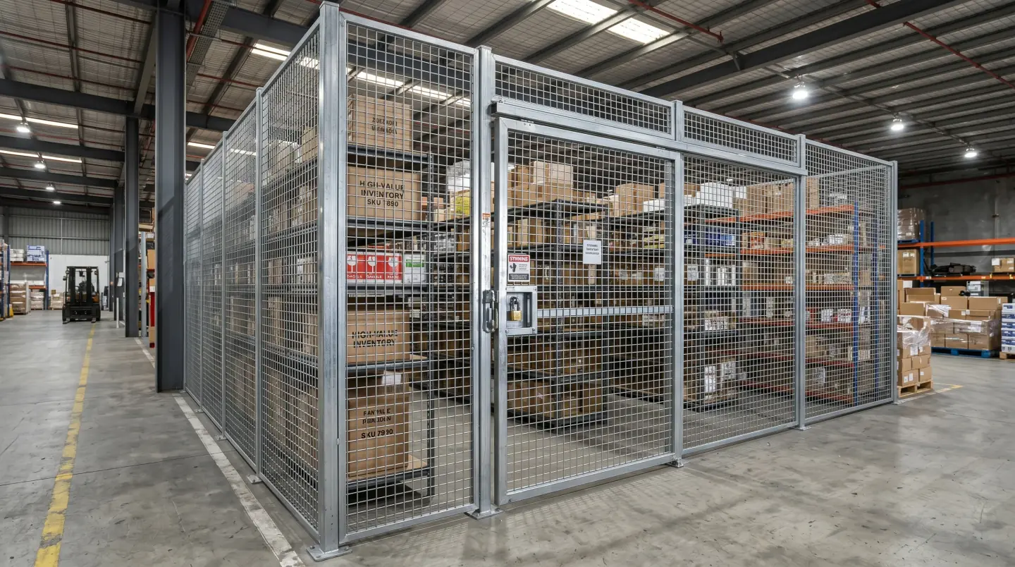 Wire mesh partition system securing inventory in a Central PA warehouse